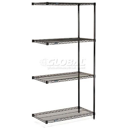 Nexel Black Epoxy, 4 Tier, Wire Shelving Add-On Unit, 30W x 14D x 74H A14307B